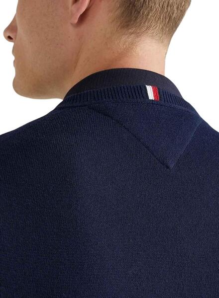 Pull col V Tommy Hilfiger basique bleu marine pour homme - Toujours