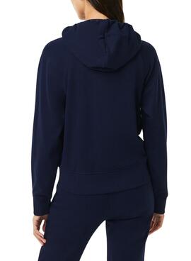 Sweat Lacoste Basic Hood Zip Bleu pour Femme