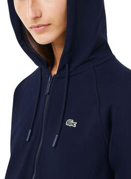 Sweat Lacoste Basic Hood Zip Bleu pour Femme