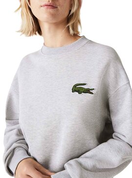Sweat Lacoste Loose Fit Gris pour Homme