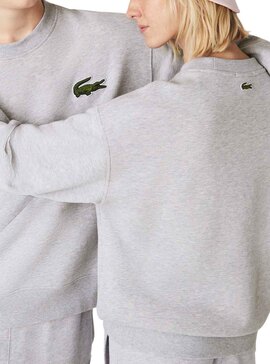 Sweat Lacoste Loose Fit Gris pour Homme