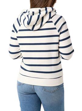 Sweat Naf Naf Rayures Capuche pour Femme Blanc