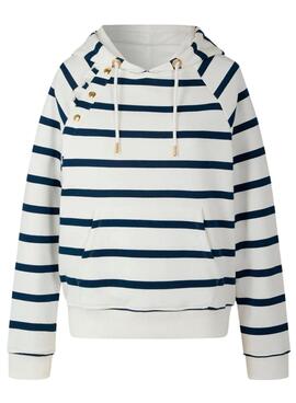 Sweat Naf Naf Rayures Capuche pour Femme Blanc