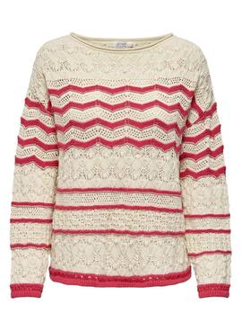 Pull Only Dani Life Blanc et Rouge pour Femme