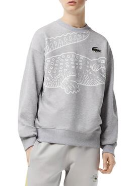 Sweat Lacoste Crocodile Gris pour Homme