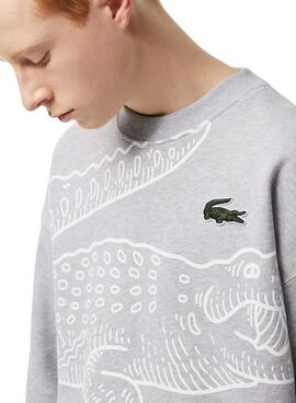Sweat Lacoste Crocodile Gris pour Homme