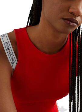 Robe Tommy Jeans Logo Taping Strap Bodycon Rouge Femme