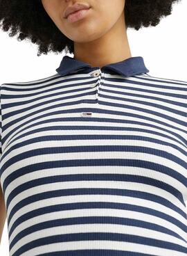 Polo Tommy Jeans Crop Stripe Bleu Marine pour Femme