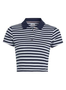 Polo Tommy Jeans Crop Stripe Bleu Marine pour Femme