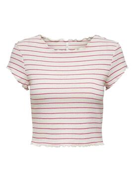 T-Shirt Only Anits Rose et Blanc pour Femme