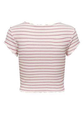 T-Shirt Only Anits Rose et Blanc pour Femme