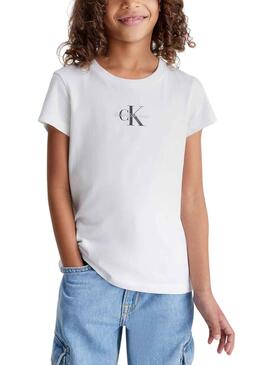 T-Shirt Calvin Klein Micro Monogram Blanc Fille