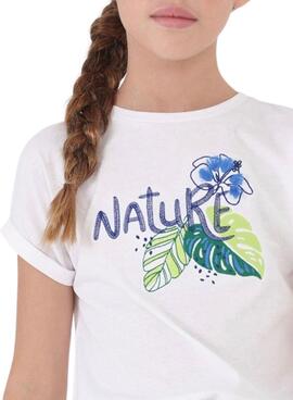T-Shirt Mayoral Bordado Nature Blanc pour Fille