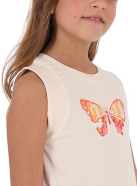 T-Shirt Mayoral Tirants Papillons Beige pour Fille