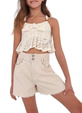 Short Mayoral Sarga Beige pour Fille