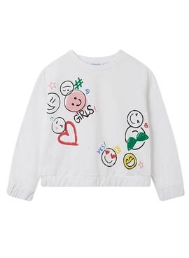 Sweat Mayoral Graphic Blanc pour Fille