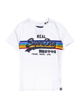 T-Shirt Superdry Retro Logo Rainbow Blanche Femme 