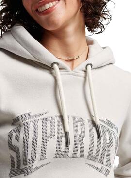 Sweat Superdry Vintage Embellish Capuche Gris pour Femme