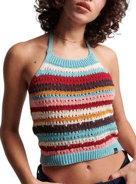 Top Superdry Vintage Crochet Halter Turquesa Femme