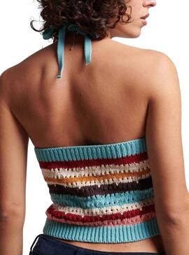 Top Superdry Vintage Crochet Halter Turquesa Femme