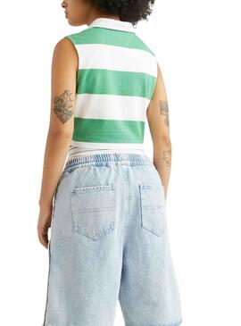 Polo Tommy Jeans Stripe Vert pour Femme