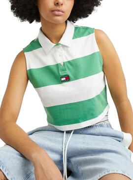 Polo Tommy Jeans Stripe Vert pour Femme