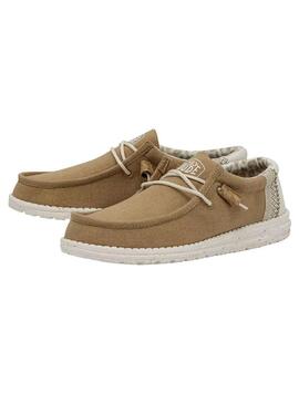 Chaussures Hey Dude Wally Linen Camel pour Homme