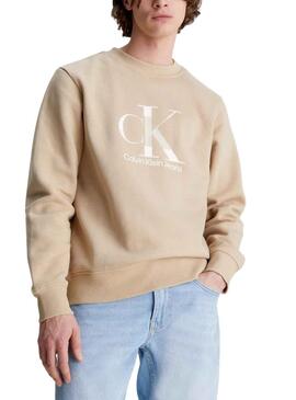 Sweat Calvin Klein Disrupted Beige pour Homme