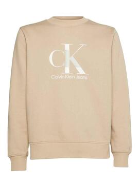 Sweat Calvin Klein Disrupted Beige pour Homme