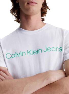 T-Shirt Calvin Klein Logo Slim Blanc pour Homme