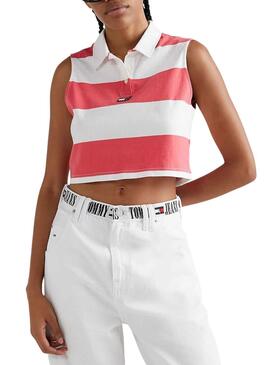 Polo Tommy Jeans Stripe Rose pour Femme