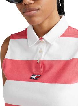 Polo Tommy Jeans Stripe Rose pour Femme