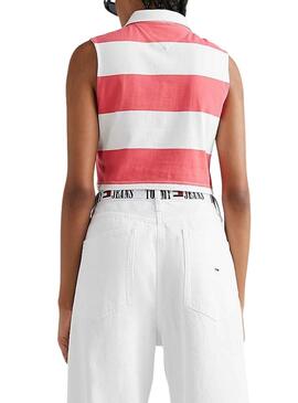 Polo Tommy Jeans Stripe Rose pour Femme