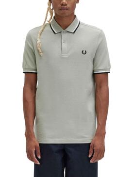 Polo Fred Perry Twin Tipped Gris pour Homme