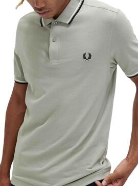 Polo Fred Perry Twin Tipped Gris pour Homme