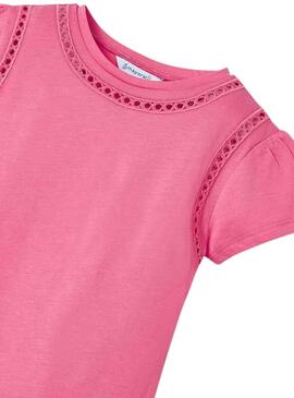 T-Shirt Mayoral Broderie Calado Rosa pour Fille