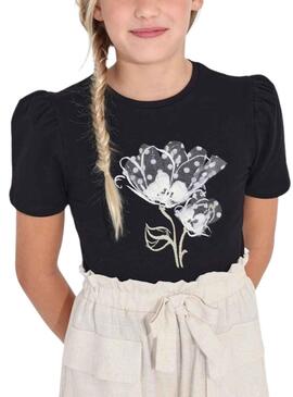 T-Shirt Mayoral Applique murale Noire pour Fille