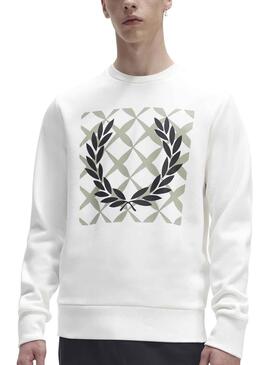 Sweat Croix Fred Perry Blanc pour Homme