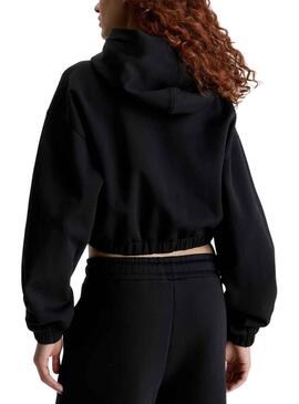 Sweat Calvin Klein Gathered Cropped Noire Femme