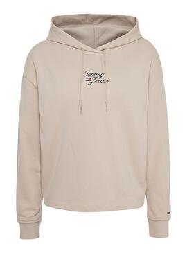 Sweat Tommy Jeans Boxy Logo Beige pour Femme