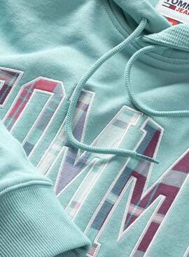 Sweat Tommy Jeans Reg Tartan Turquoise Homme