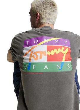T-Shirt Tommy Jeans Signature Gris pour Homme