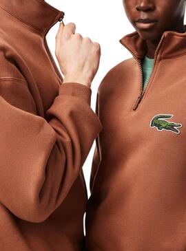 Sweat Lacoste Half Zip Brun pour Homme