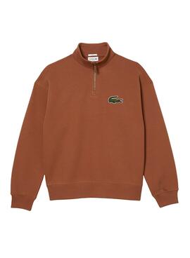 Sweat Lacoste Half Zip Brun pour Homme