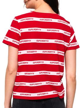 T-Shirt Superdry Cote Stripe Rouge Femme