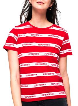 T-Shirt Superdry Cote Stripe Rouge Femme