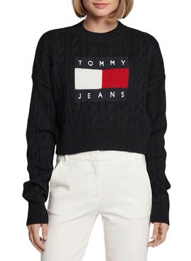 Pull Tommy Jeans Center Flag Noire pour Femme