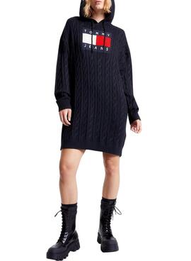 Robe Tommy Jeans Câble Flag Noire pour Femme