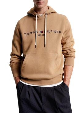 Sweat Tommy Hilfiger Logo Hoody Brun Homme