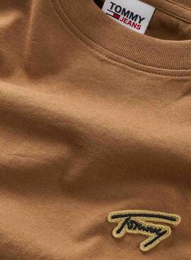 T-Shirt Tommy Jeans Gold Signature Brun Homme